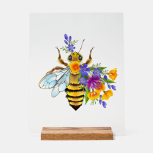 Blumenbiene mit Wildpflanzen Acrylschild