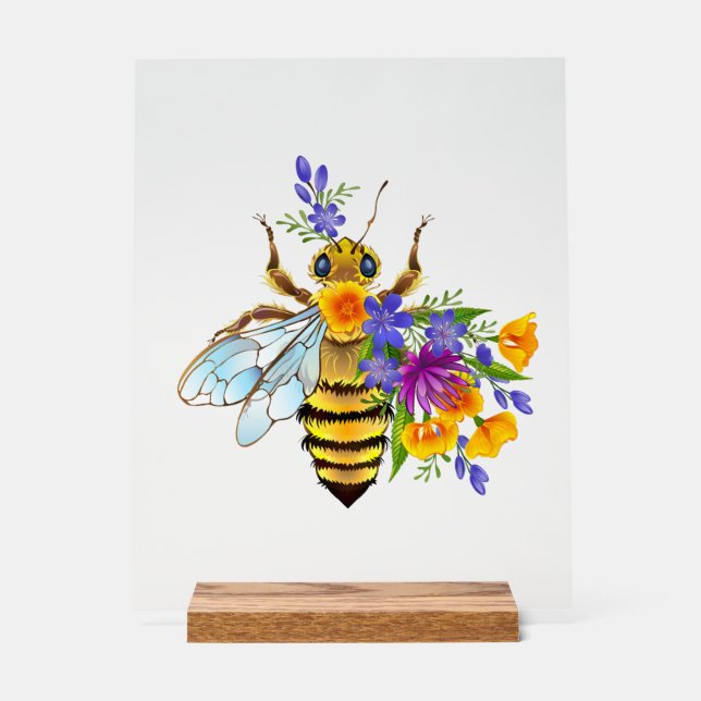 Blumenbiene mit Wildpflanzen Acrylschild (Vorderseite)