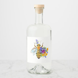 Blumenbiene mit Wildpflanzen Alkoholflaschenetikett