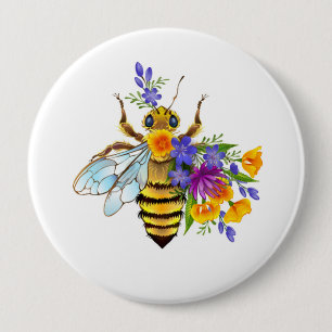 Blumenbiene mit Wildpflanzen Button