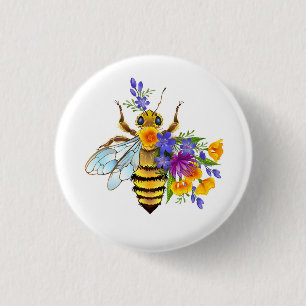 Blumenbiene mit Wildpflanzen Button