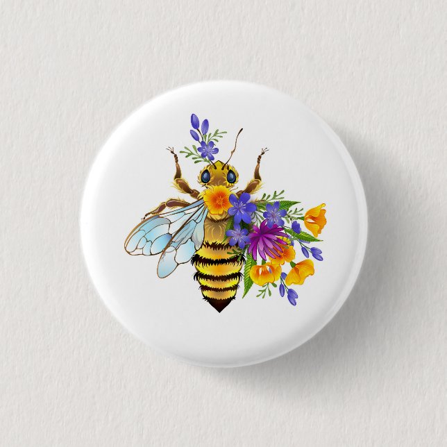 Blumenbiene mit Wildpflanzen Button (Vorderseite)
