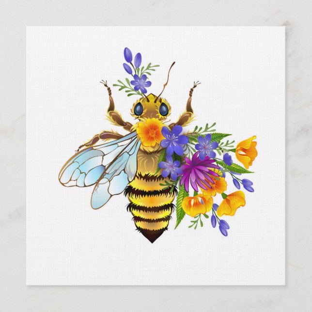 Blumenbiene mit Wildpflanzen Einladung (Vorderseite)