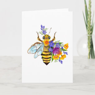 Blumenbiene mit Wildpflanzen Feiertagskarte