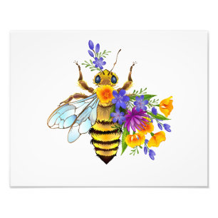 Blumenbiene mit Wildpflanzen Fotodruck