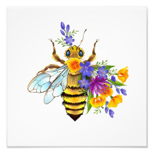 Blumenbiene mit Wildpflanzen Fotodruck