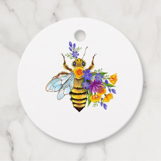 Blumenbiene mit Wildpflanzen Geschenkanhänger (Vorderseite)