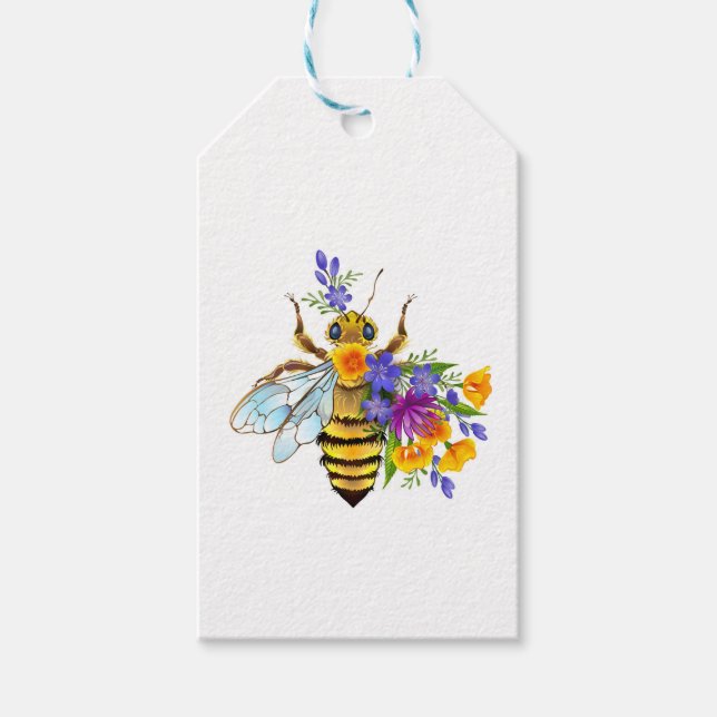 Blumenbiene mit Wildpflanzen Geschenkanhänger (Vorderseite)
