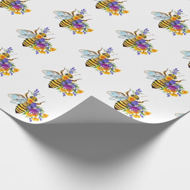 Blumenbiene mit Wildpflanzen Geschenkpapier (Ecke)