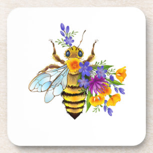 Blumenbiene mit Wildpflanzen Getränkeuntersetzer