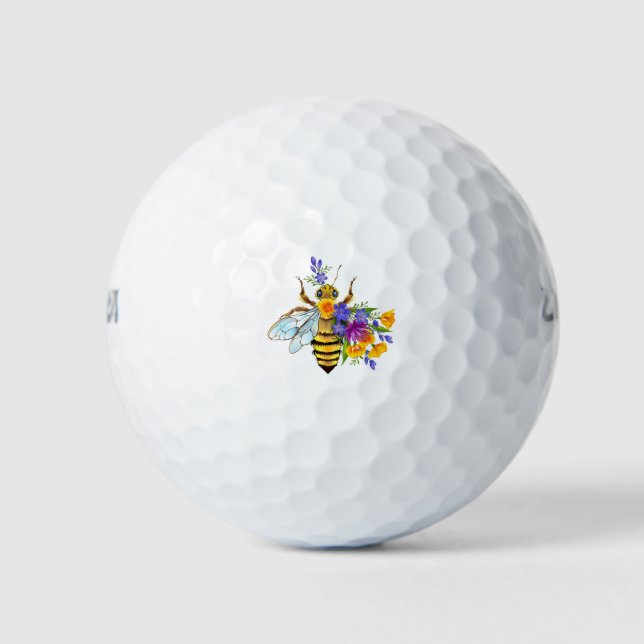 Blumenbiene mit Wildpflanzen Golfball (Vorderseite)