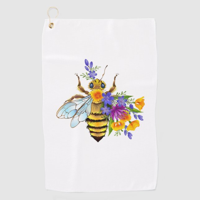 Blumenbiene mit Wildpflanzen Golfhandtuch (Vorderseite)