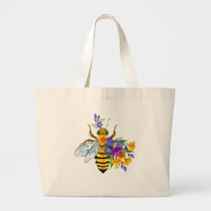 Blumenbiene mit Wildpflanzen Jumbo Stoffbeutel