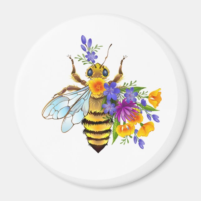 Blumenbiene mit Wildpflanzen Magnet (Vorne)