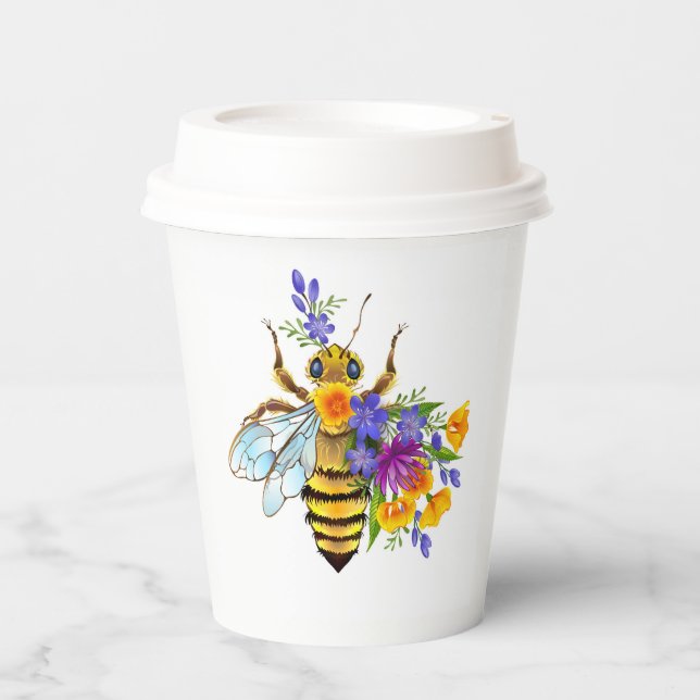 Blumenbiene mit Wildpflanzen Pappbecher (Vorderseite)