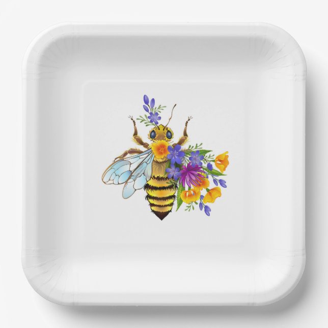 Blumenbiene mit Wildpflanzen Pappteller (Vorderseite)