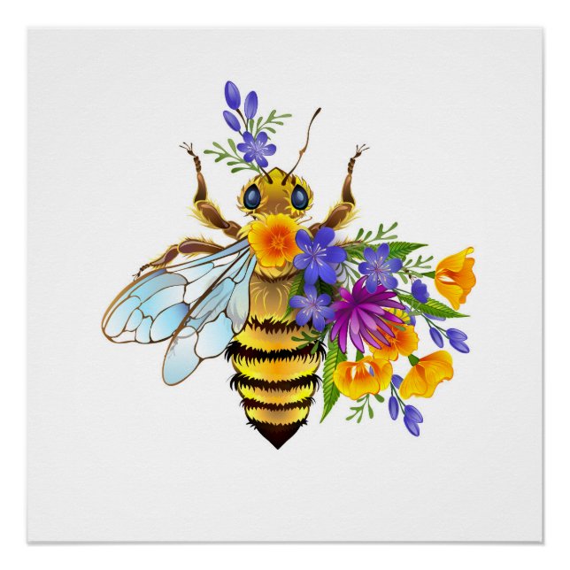 Blumenbiene mit Wildpflanzen Poster (Vorderseite)