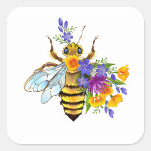 Blumenbiene mit Wildpflanzen Quadratischer Aufkleber