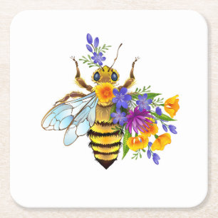 Blumenbiene mit Wildpflanzen Rechteckiger Pappuntersetzer
