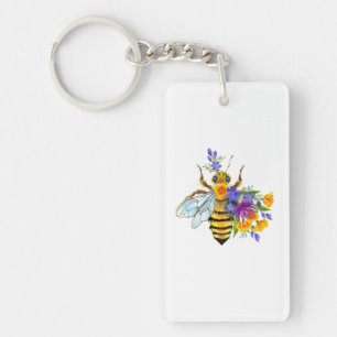 Blumenbiene mit Wildpflanzen Schlüsselanhänger