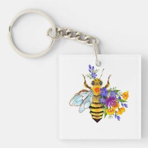 Blumenbiene mit Wildpflanzen Schlüsselanhänger