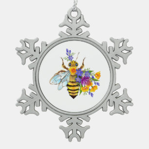 Blumenbiene mit Wildpflanzen Schneeflocken Zinn-Ornament