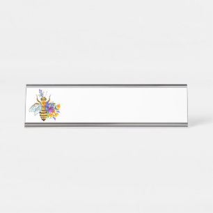 Blumenbiene mit Wildpflanzen Schreibtischnamensplakette