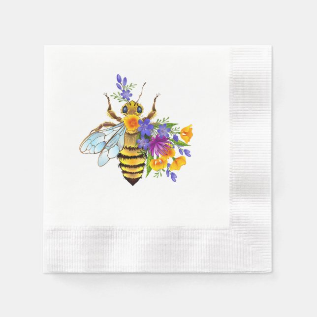 Blumenbiene mit Wildpflanzen Serviette (Vorderseite)