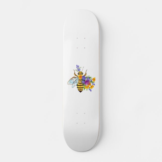 Blumenbiene mit Wildpflanzen Skateboard (Vorderseite)
