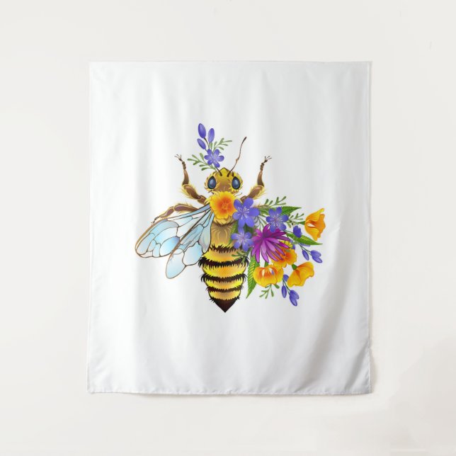 Blumenbiene mit Wildpflanzen Wandteppich (Vorderseite)
