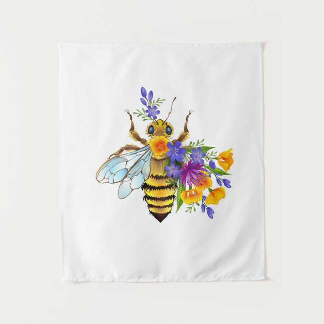 Blumenbiene mit Wildpflanzen Wandteppich (Vorderseite)
