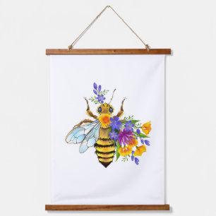 Blumenbiene mit Wildpflanzen Wandteppich Mit Holzrahmen