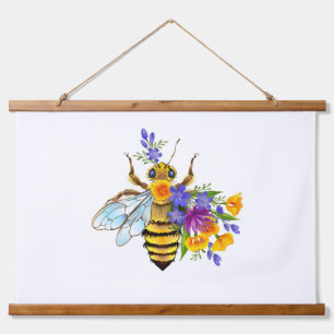 Blumenbiene mit Wildpflanzen Wandteppich Mit Holzrahmen