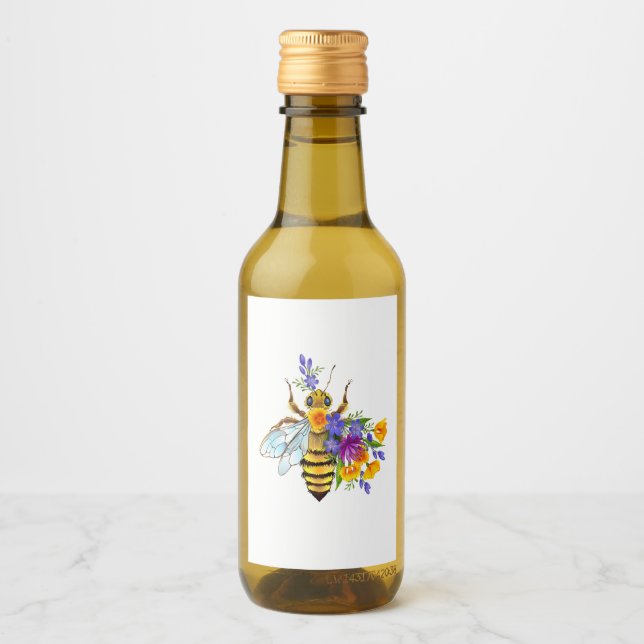 Blumenbiene mit Wildpflanzen Weinetikett (Vorderseite)