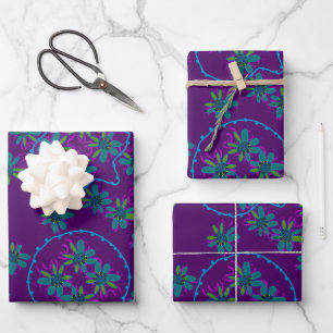 Blumenblasen Polka Dot 7 Papierflachblätter 3 Geschenkpapier Set