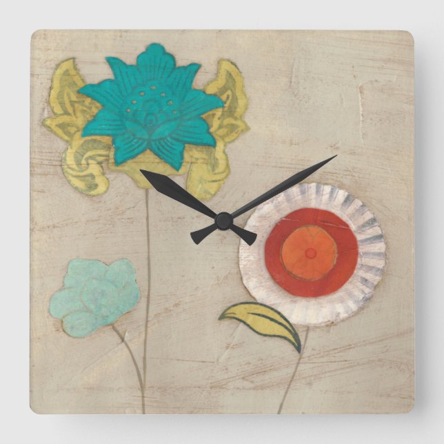 Blumenblatt kopiert I Quadratische Wanduhr (Vorderseite)