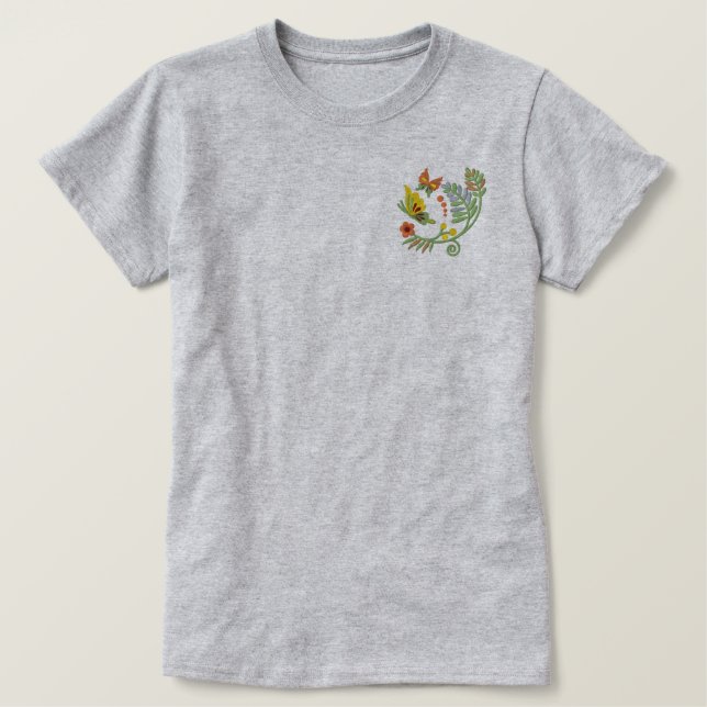 Blumenblätter Besticktes T-Shirt (Design vorne)