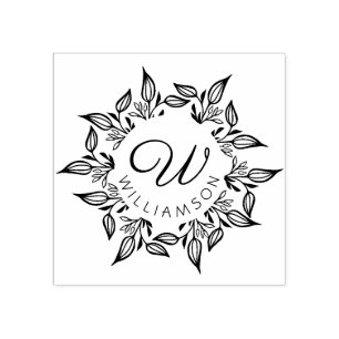 BlumenBlätter botanischer Kreisname u. Monogramm Gummistempel