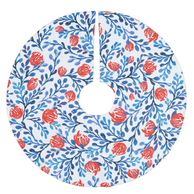 Blumenblätter: Nahtloses Naturmuster Polyester Weihnachtsbaumdecke (Vorderseite)