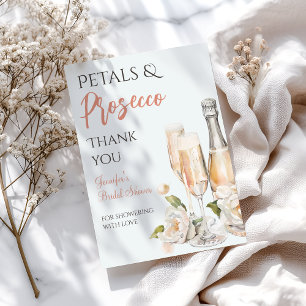 Blumenblätter und Prosecco-Brautparty Dankeskarte