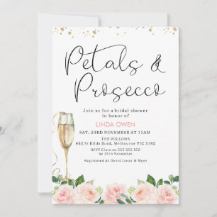 Blumenblätter und Prosecco-Brautparty Einladung