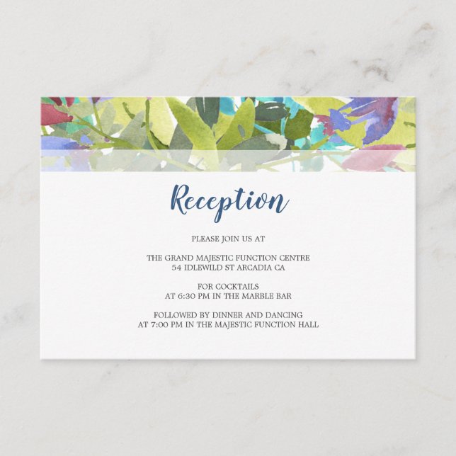 Blumenblättern Blätter Türkis Hochzeitsempfang Begleitkarte (Vorderseite)