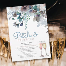 Blumenblättern und Prosecco-blaues Brautparty