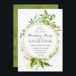 Blumenblätterung Geburtstagsparty Einladung<br><div class="desc">Eine elegante Geburtstagsparty-Einladungs-Karte mit wildem,  grünem Blattwerk in Aquarell und rosa Blume. Für eine erweiterte Anpassung dieses Designs,  klicken Sie bitte auf den Button "Anpassen" oben! Matching-Elemente sind ebenfalls verfügbar.</div>