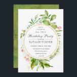 Blumenblätterung Geburtstagsparty Einladung<br><div class="desc">Eine elegante Geburtstagsparty-Einladungs-Karte mit wildem,  grünem Blattwerk in Aquarell und rosa Blume. Für eine erweiterte Anpassung dieses Designs,  klicken Sie bitte auf den Button "Anpassen" oben! Matching-Elemente sind ebenfalls verfügbar.</div>