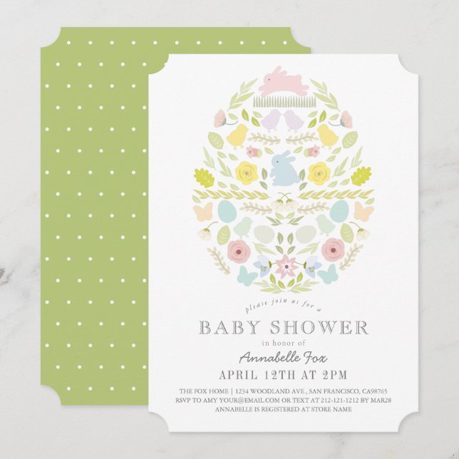 Blumenblätterung Ostereier Bunny Baby Dusche Einladung (Vorne/Hinten)