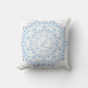 Blumenblau Einfache Mandala Circle Minimalistisch Kissen