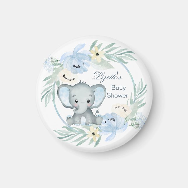 Blumenblau Elephant Baby Dusche Magnet (Vorne)