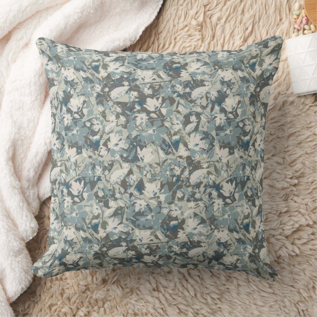 Blumenblau, graue Sage, Aquarellfarben-Muster Kissen (Decke)
