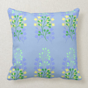 Blumenblau Grün und Gelb Muster Kissen